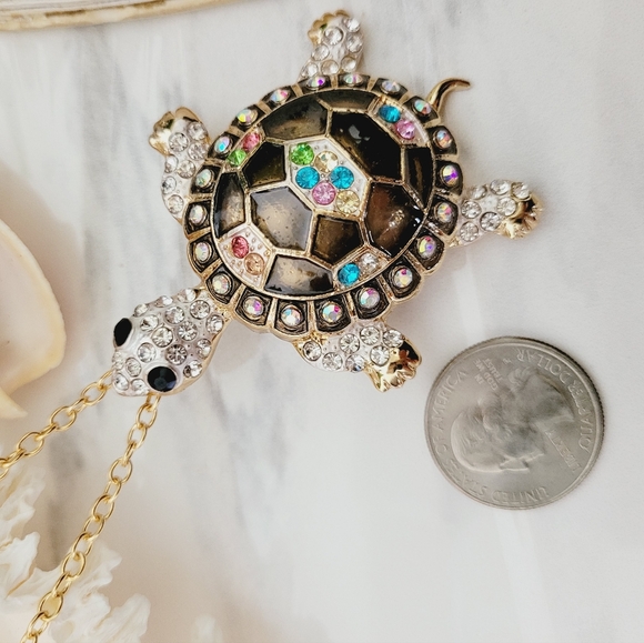 Brown Turtle in Multi-color  Rhinestones Brooch Pendant 4-in-1 Bonus *Nwt* - Picture 6 of 7